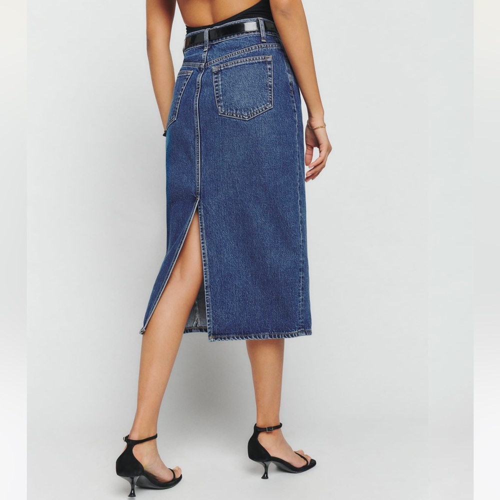 Reformation Jayde High Rise Denim Jean Midi Skirt